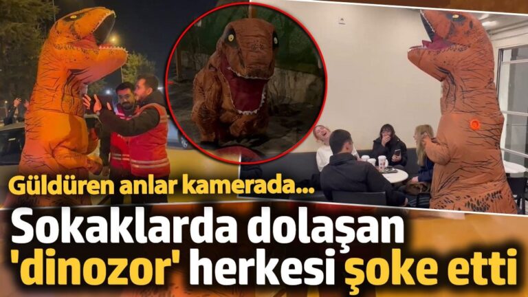 Sokaklarda dolaşan ‘dinozor’ herkesi şoke etti: Güldüren anlar kamerada